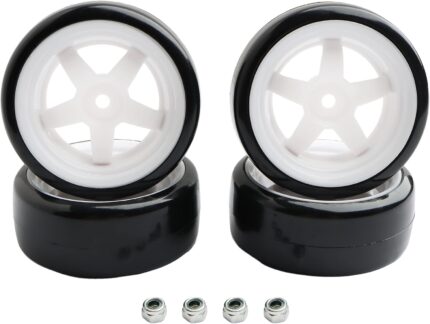 4PCS 12mm Hub Wheels,1:10 63mm Hard Plastic RC Drift Cars On Road Touring Racing Bald Tires for Traxxas HSP Tamiya HPI Kyosho On-Road Drifting Car Trucks(White)
