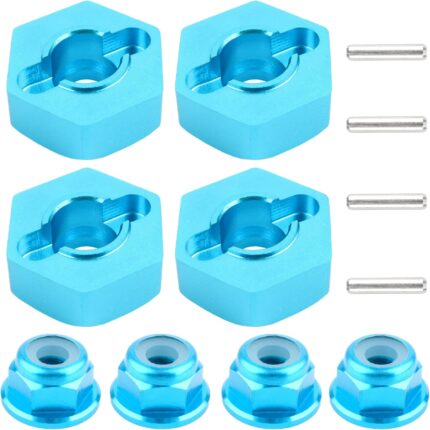 12mm Wheel Hex Hubs Drive Adapter 5mm Thick & Flange M4 Lock Nuts Aluminum for Redcat Axial HSP WLtoys Himoto RC Truck Model Car Upgrade Parts (Blue)