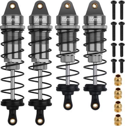 4Pcs RC Shocks Set 1:10 Scale Replacement Parts Fits for 1/10 1/12 WLtoys 104001,124019, Kyosho, Tamiya, Losi RC Buggy/Racing Cars-85mm Front Shocks & 95mm Rear Shocks (Gray)