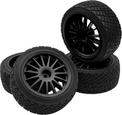 80mm/3.14" Rubber Tires & Plastic Wheel Rims 2.2 Inch 12mm Hex Hub Compatible with 1/10 HPI WR8 Off-Road Rally 1/14 WLtoys 124019 144001 1/16 Redcat Volcano RC Buggy (Black)